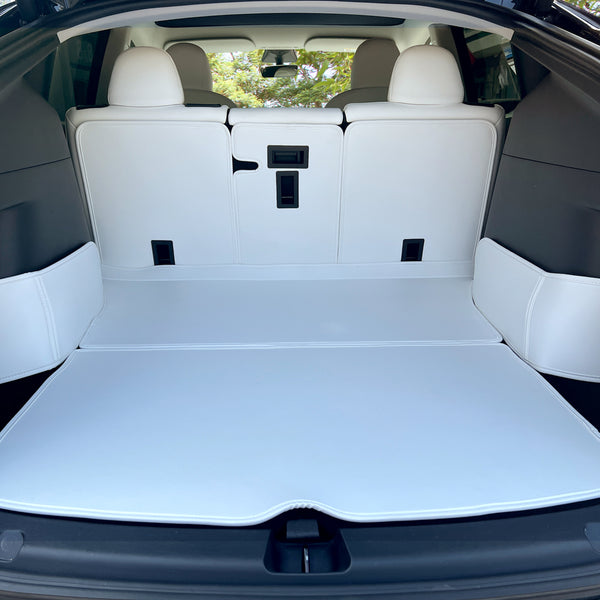 TESBEAUTY Cargo Liner Cargo Mats for Tesla Model Y 5 Seater 7 Pieces All-Wrapped All-Weather Anti-Scratch White - TESBEAUTY
