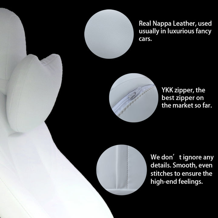 TESBEAUTY Car Headrest Pillow 2 Packs Genuine Nappa Leather For Model Y Model 3 Model X Model S Universal Fit White - TESBEAUTY