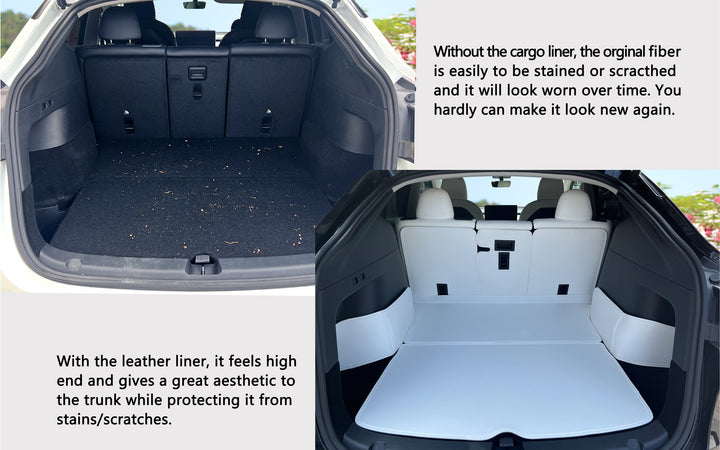 TESBEAUTY Cargo Liner Cargo Mats for Tesla Model Y 5 Seater 7 Pieces All-Wrapped All-Weather Anti-Scratch White - TESBEAUTY
